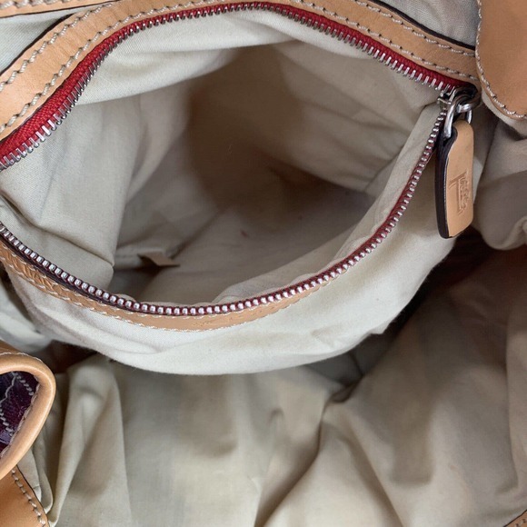 TOD'S Shoulder Hand Bag Purple Maroon PVC Leather Brown Accents Purse Pocketbook - Picture 13 of 16